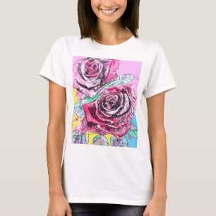 Camiseta Pintura floral de flores de acuarela de rosa roja