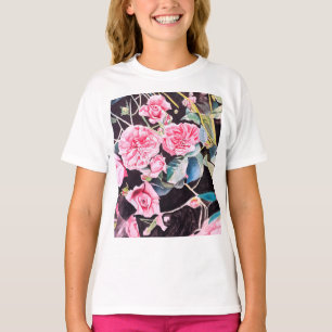 Camiseta Pintura floral de flores de acuarela de rosa rosa