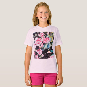 Camiseta Pintura floral de flores de acuarela de rosa rosa