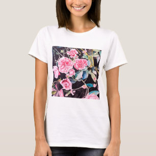 Camiseta Pintura floral de flores de acuarela de rosa rosa