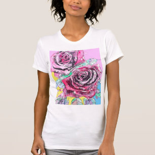 Camiseta Pintura floral de flores rosadas acuarela rosa roj