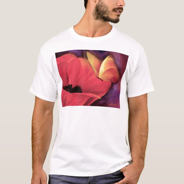 Camiseta Pintura floral del arte rojo de la amapola de la (Anverso)