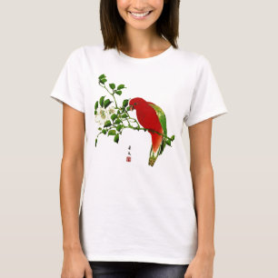 Camiseta Pintura japonesa vintage de un loro, rojo y verde