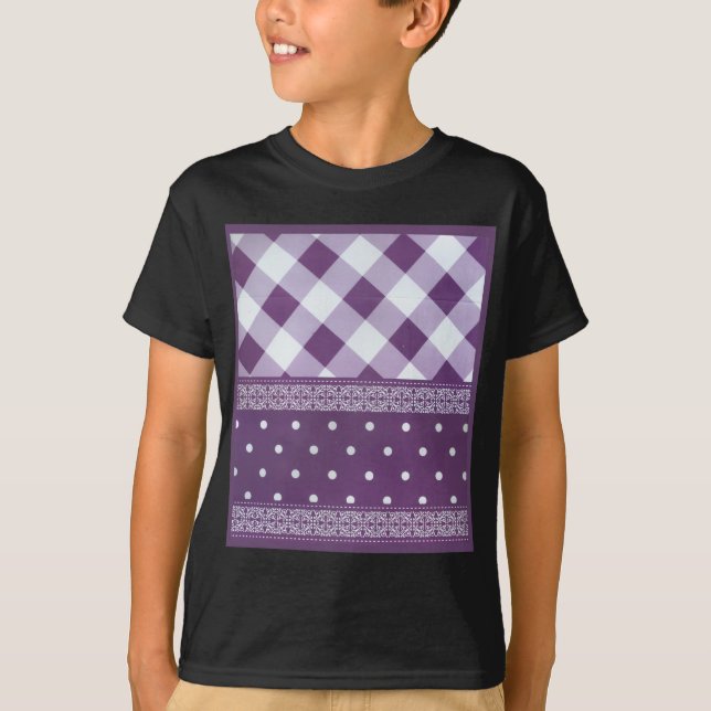 Camiseta Pintura morada de damasco floral de punto de polka (Anverso)