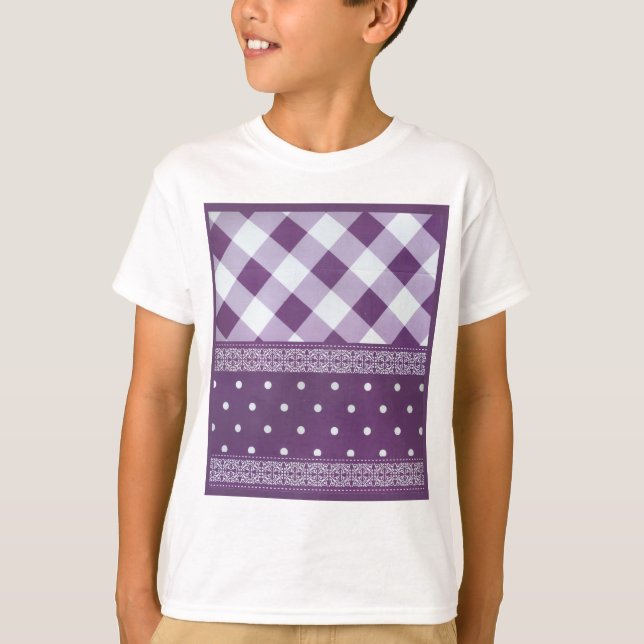 Camiseta Pintura morada de damasco floral de punto de polka (Anverso)