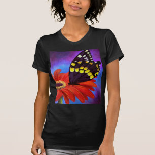 Camiseta Pintura negra de la margarita de la mariposa -