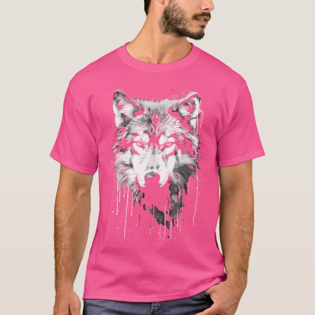 Camiseta Pintura Negra Y Blanca Lobo Lobo Tee (Anverso)