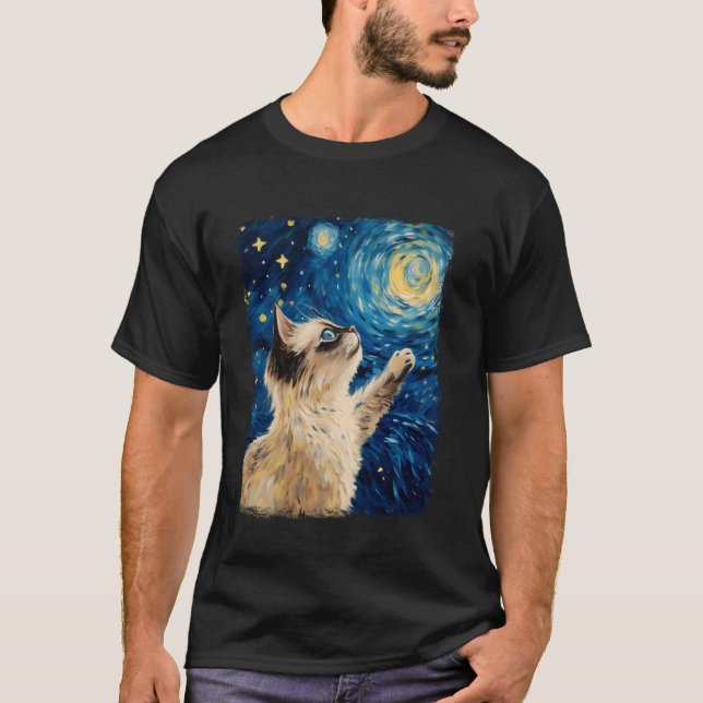 Camiseta Pintura nocturna de Birman Cat Starry (Anverso)