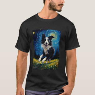 Camiseta Pintura nocturna de borde de Collie Dog Starry