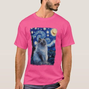 Camiseta Pintura nocturna estrellada de gato himalayo