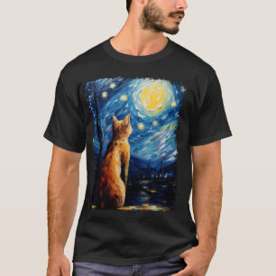 Camiseta Pintura nocturna estrellada del gato Naranja abisi