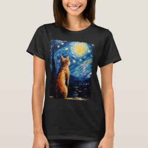 Camiseta Pintura nocturna estrellada del gato Naranja abisi