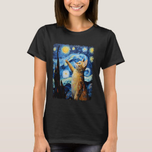 Camiseta Pintura nocturna estrellada del gato Naranja abisi
