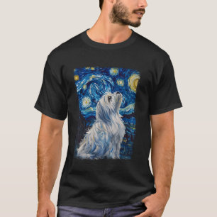 Camiseta Pintura nocturna maltesa de perro Starry