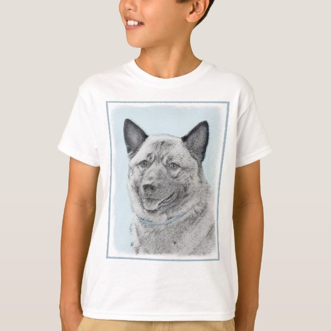 Camiseta Pintura noruega de elkhound - Arte original de per (Anverso)