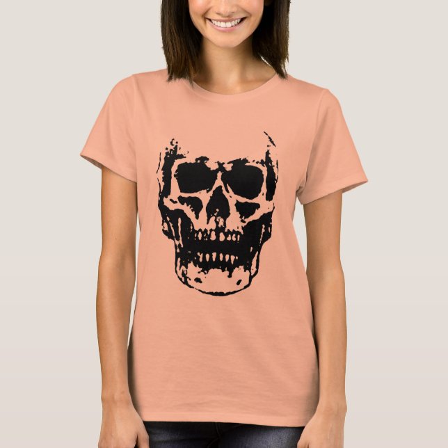 Camiseta Pintura pop de cráneo blanco negro (Anverso)