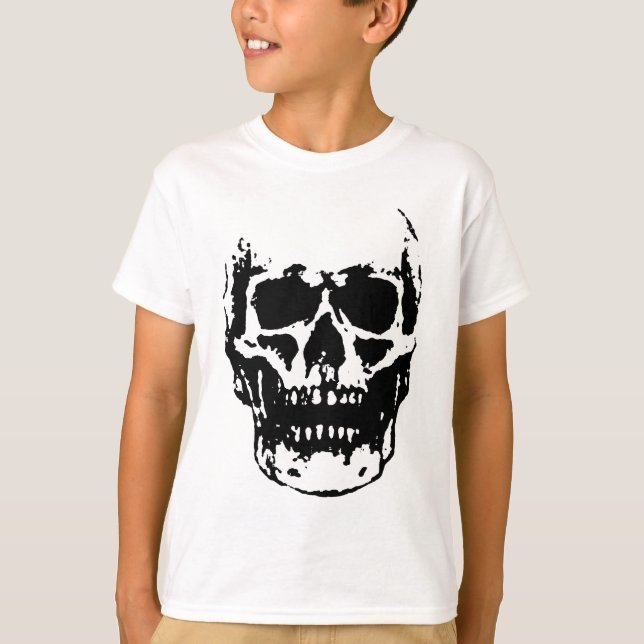 Camiseta Pintura pop de cráneo blanco negro (Anverso)