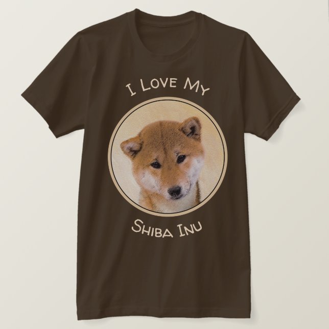 Camiseta Pintura (roja) de Shiba Inu - arte original del (Anverso del diseño)