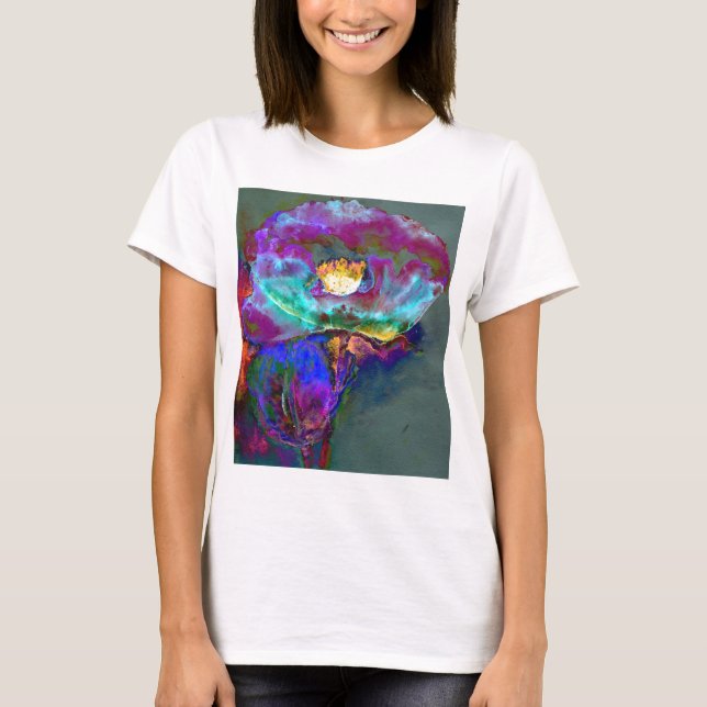 Camiseta Pintura romántica y elegante de flores verde azula (Anverso)