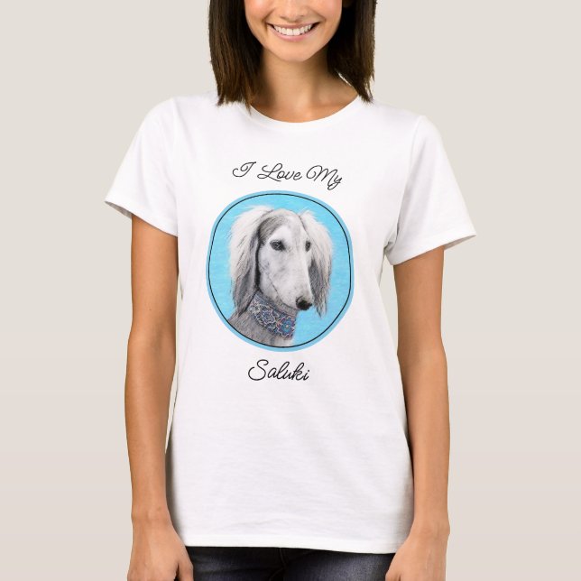 Camiseta Pintura Saluki (plateada) - Arte Perro Original. (Anverso)