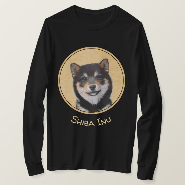 Camiseta Pintura Shiba Inu (Negro y Tan) - Arte de perro (Anverso del diseño)