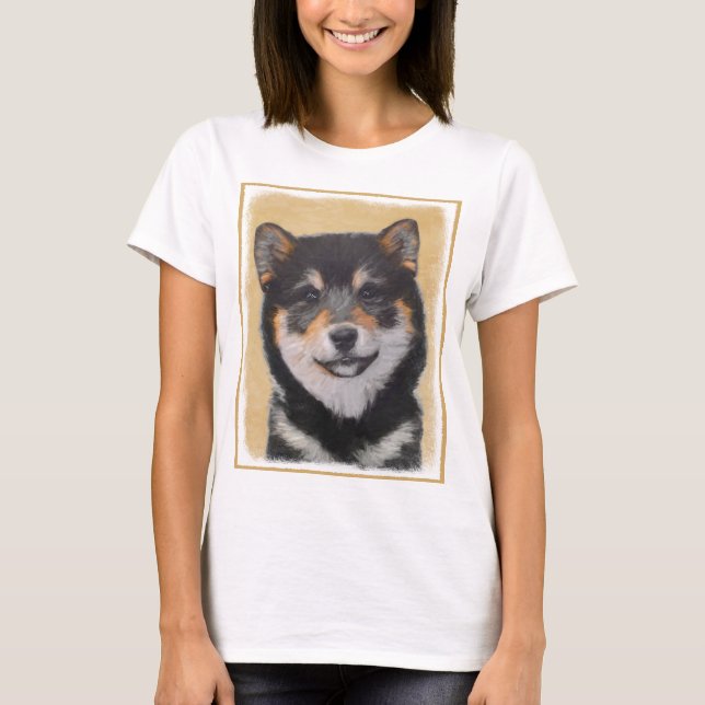 Camiseta Pintura Shiba Inu (Negro y Tan) - Arte de perro (Anverso)