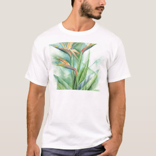 Camiseta Pintura tropical de la ave del paraíso de la flor