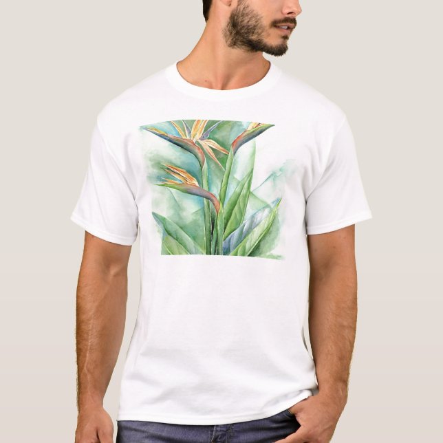 Camiseta Pintura tropical de la ave del paraíso de la flor (Anverso)