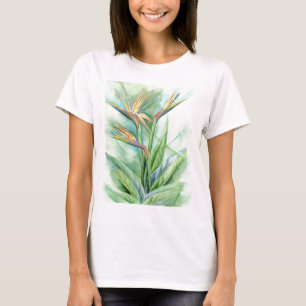Camiseta Pintura tropical de la ave del paraíso de la flor