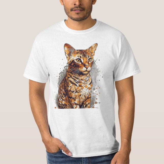 Camiseta - Pinturas de arte de retrato de gato bengalí vint (Anverso)