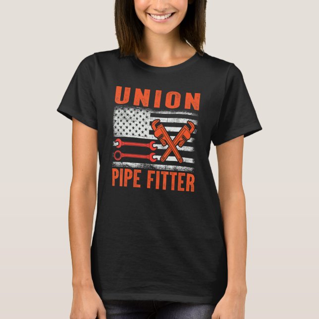 Camiseta Pipefitter American Flag Union Pipefitter Design (Anverso)
