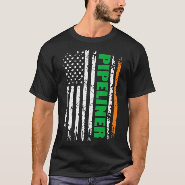 Camiseta Pipeliner USA Flag Irish St Patrick Day Gift (Anverso)