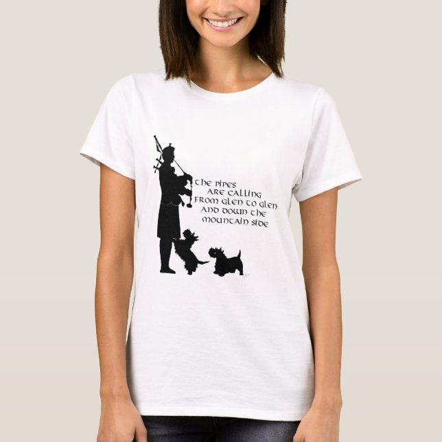 Camiseta Piper de Highland con perros escoceses (Anverso)