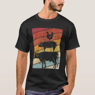 Camiseta Pirámide animal Diseño Pollo de vaca de estilo ret