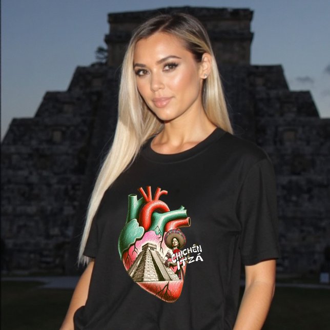 Camiseta Pirámide Chichén Itzá Corazón Mexicano Yucatán (Chichén Itzá Mexican Pyramid Yucatan Heart T-Shirt)