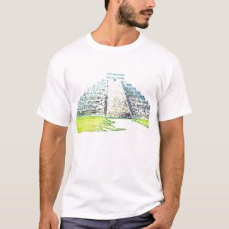 Camiseta Pirámide del diseño de la acuarela de Chichen Itza