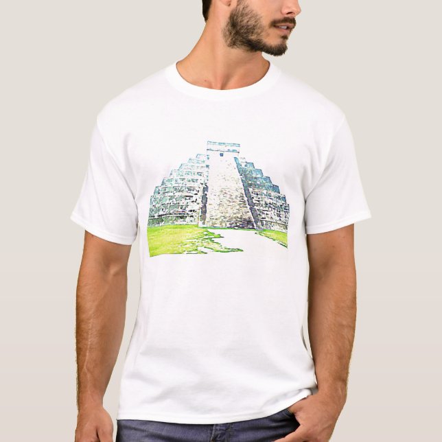 Camiseta Pirámide del diseño de la acuarela de Chichen Itza (Anverso)