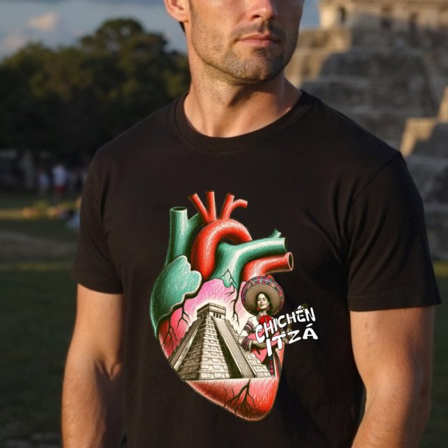Camiseta Pirámide Maya de Chichén Itzá Corazón Anatómico (Chichén Itzá Mayan Pyramid Anatomical Heart T-Shirt)