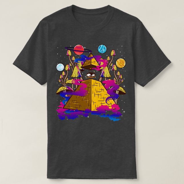 Camiseta Pirámide Mushrooms Diseño de Arte Psicodélico (Diseño del anverso)