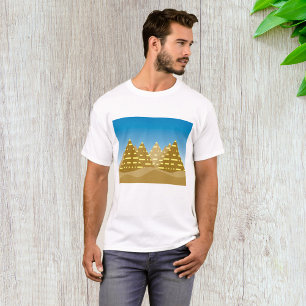 Camiseta Pirámides Egipcias Paisaje Desértico Dorado Geomét