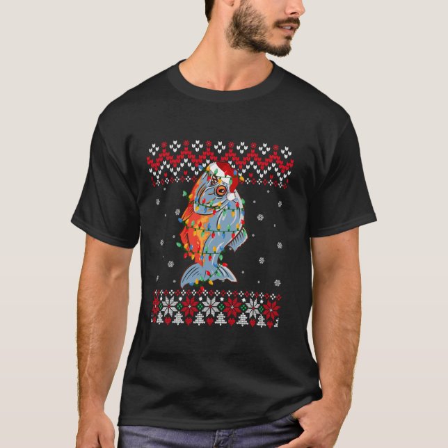Camiseta Piranhas Fish Santa Hat Hombres Mujeres Niños Ugly (Anverso)
