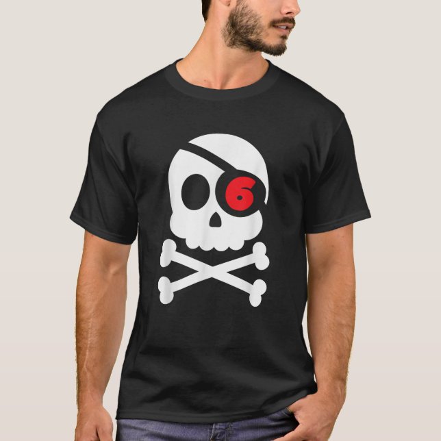 Camiseta Pirata 6º cumpleaños Skull Crossbone Arr I m 6 año (Anverso)