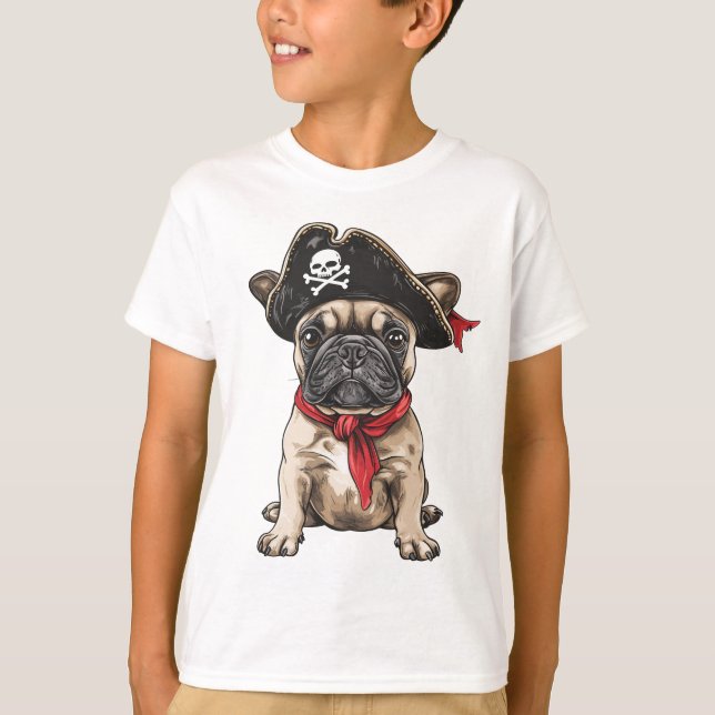 Camiseta Pirata Bulldog francés Skull Crossbone (Anverso)