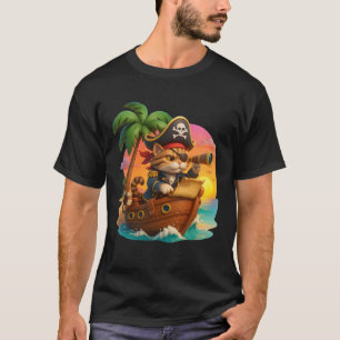 Camiseta Pirata Cat Adventure barco velero Retro Sunset Wav
