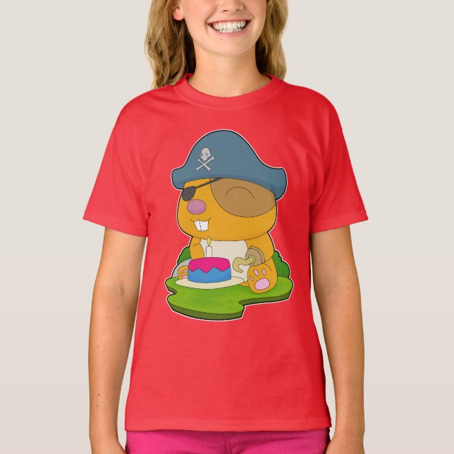 Camiseta Pirata de cumpleaños de Hamster (Anverso)