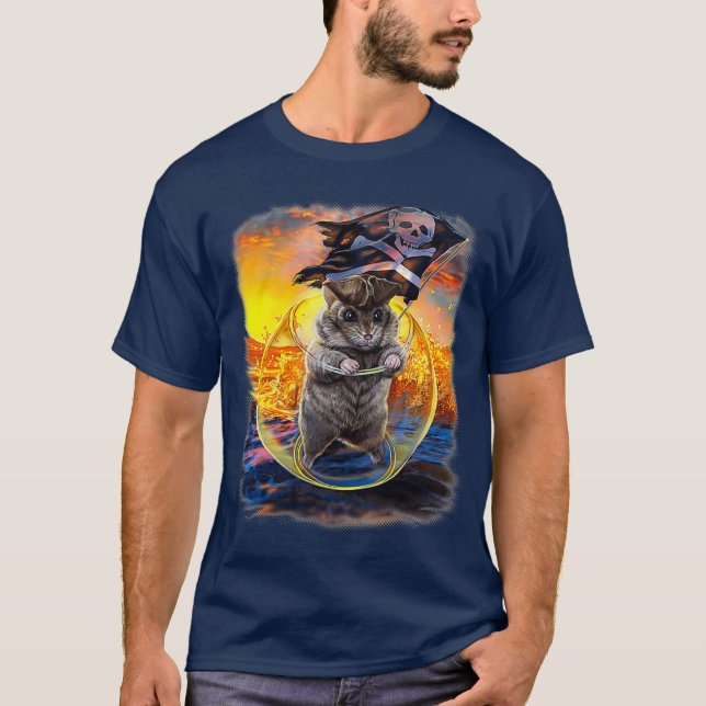 Camiseta Pirata de Hamster enano navegando en tanque de pes (Anverso)