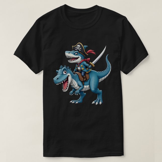 Camiseta Pirata de tiburones montando dinosaurios T niños r (Diseño del anverso)