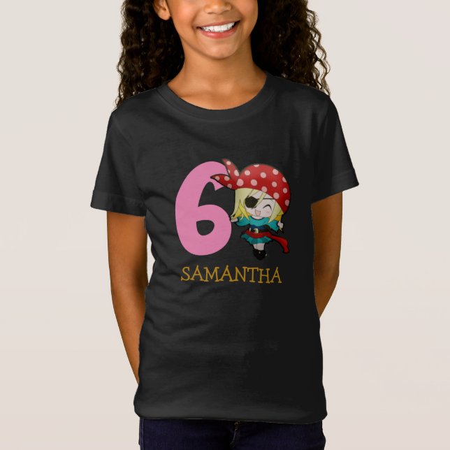 Camiseta Pirata del partido de cumpleaños chica 6to nombre  (Anverso)