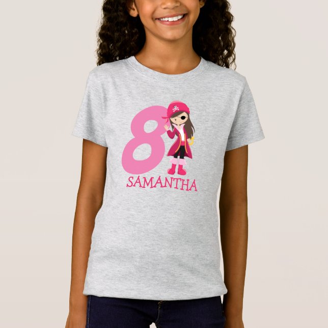 Camiseta Pirata del partido de cumpleaños chica 8.º nombre  (Anverso)