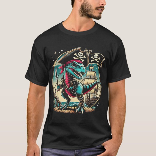 Camiseta Pirata Dinosaurio Tyrannosauro T Rex Halloween (Anverso)